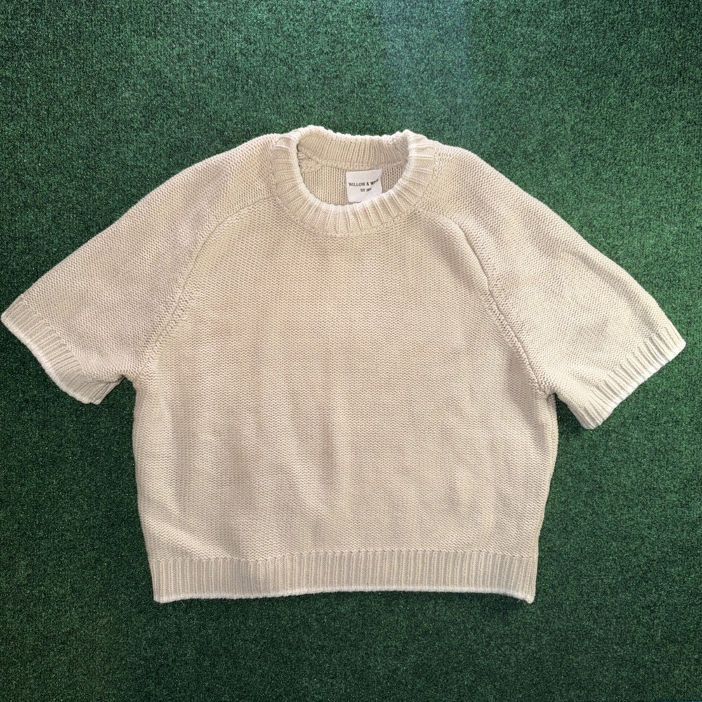 Willow & Wind Short Sleeve Knit Crop Sweater Women's Large Cream Color